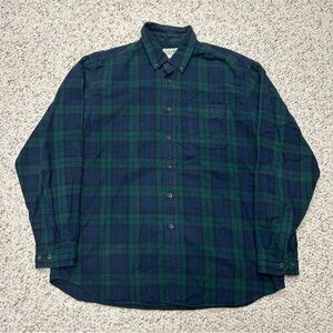 LL Bean Scotch Tartan Plaid Flannel Shirt Men Large Green Button Up Vintage